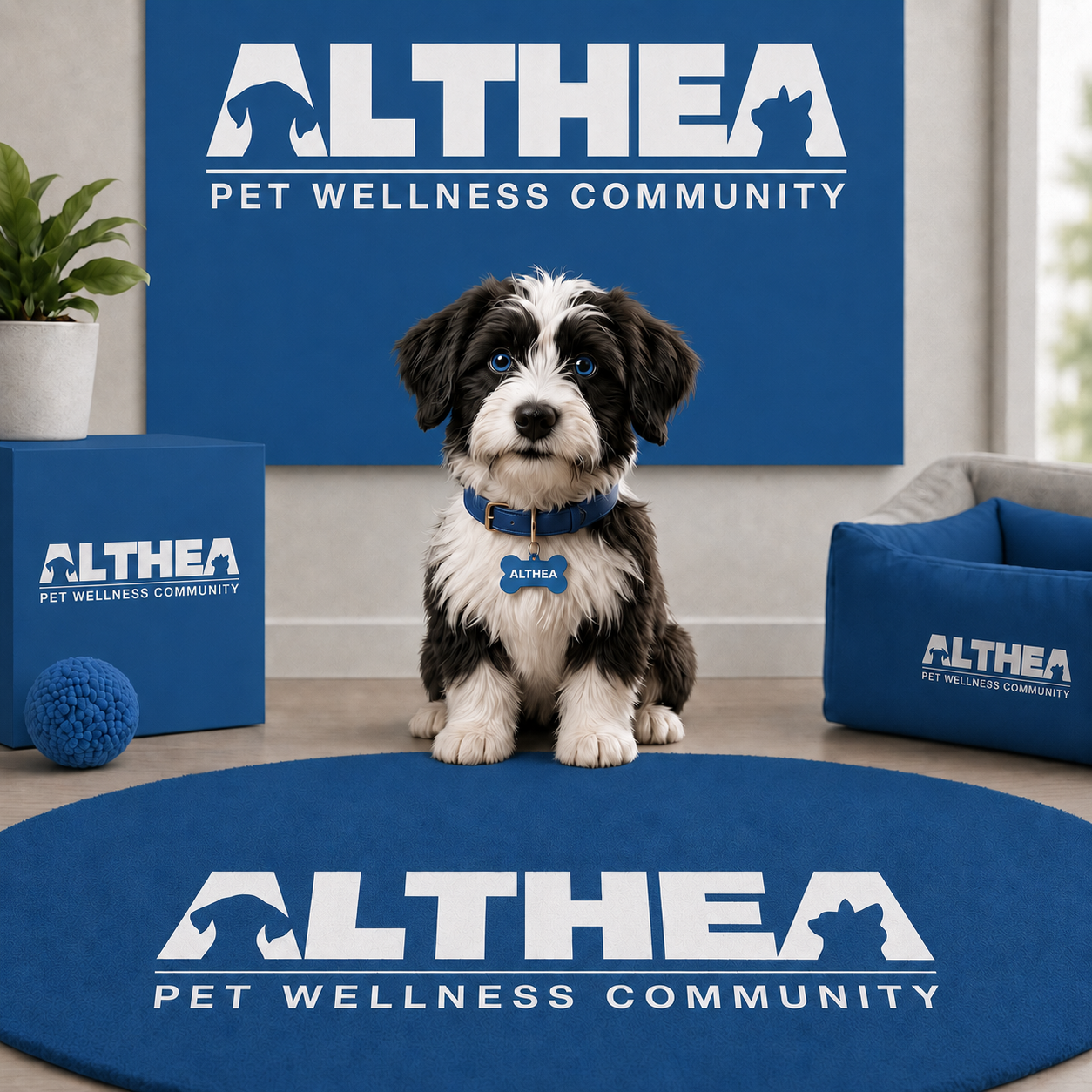 Caja Althea con productos y mascota rescatada